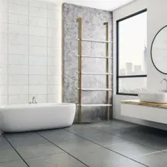 Tangkula 2PCS 5-Tier Ladder Shelf Wood Wall Mounted Display Bookshelf Metal Frame