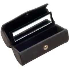 Speert Suede Mirror Double Lipstick Holder Pouch Snap Closure Grey or Tan Brown