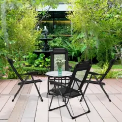 Costway 4PC Folding Chairs Adjustable Reclining Chairs with Headrest Patio Garden Black/Grey