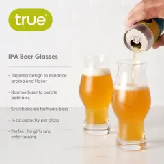 True IPA Glasses, Beer Pint Glasses, Craft Beer Glassware, IPA Glass Set, Set of 4, 16 Ounce Capacity, for Stouts, Pilsners, IPAs, Clear
