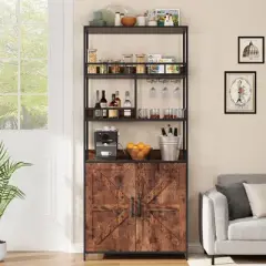 Tall Bar Cabinet 70.8" Bakers Rack with Cabinet, Microwave Stand with Glass Holder Tall Bar Cabinet Freestanding Wine Cabinet Living Room Home Bar