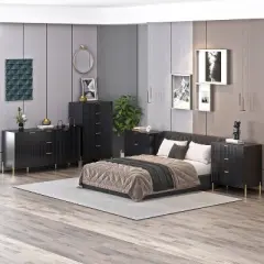 Festivo 4pc Modern Elegance Bedremm Chest and Dresser and 3 Drawer Nightstands Set Black