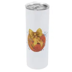 Elanze Designs 20 Ounce Stainless Steel On the Go Travel Tumbler With Push Top Lid, Basketball With Gold Bow