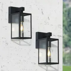 LNC Orlan 1-Light 9.3"H Modern Square Outdoor Wall Lights, Black with Clear Glass,2 Pack