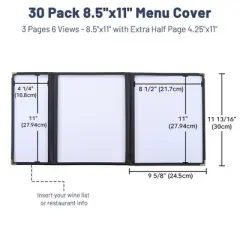 WeChef 30 Pcs Menu Covers 8.5x11" 2 Page 4 View & 4.25x11" Half Page Wine List