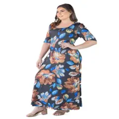 Plus Size Loosefitting Elbow Length Floral Maxi Dress