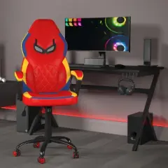 Emma and Oliver Faux Leather Ergonomic Designer Back Gamer Chair with Diamond Stitch, Lumbar Support & Padded Arms in Red, Blue & Yellow