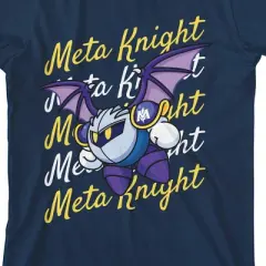 Kirby Meta Knight Flying With Repeat Text Boy's Navy Blue T-shirt