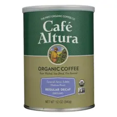 Cafe Altura Organic Regular Roast Ground Coffee Decaf - Case of 6/12 oz Canisters