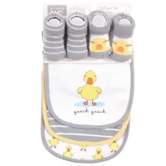 Hudson Baby Infant Cotton Bib and Sock Set 5pk, Quack Quack, One Size