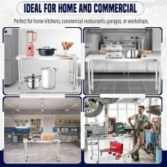 36 x 24 Inch Stainless Steel Work Table Heavy Duty Commercial Kitchen Prep Table Food Grade Metal Worktable for Restaurant