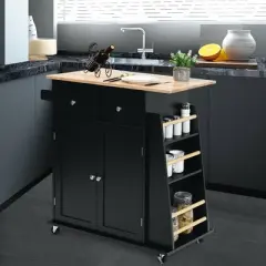 Costway Rolling Kitchen Island Utility Trolley Cabinet Storage Spice Towel Rack