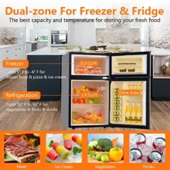 3.2 Cu.Ft Mini Fridge With Freezer &ndash; Two-Door Refrigerator With 5-Level Temperature Control, 3 Removable Shelves,Perfect