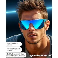 grinderPUNCH UV400 Sports Sunglasses  Lightweight Running, Cycling & Baseball Glasses for Men & Women
