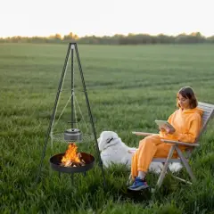 NAYSAYE Grill Racks Campfire Tripod Grill with Adjustable Grate and Eco Friendly Fire Bowl for Outdoor Cooking, Black, 18.11"*18.11"*59.45"