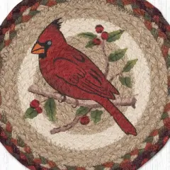 Earth Rugs Cardinal Round Trivet &ndash; 10" Red Bird Print on Braided Natural Jute Table Mat