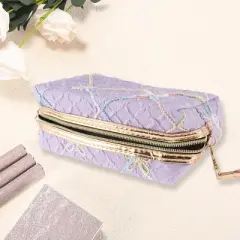 Unique Bargains Women Portable Diamond Bow Makeup Bag Purple 1 Pc
