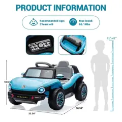 Licensed Volkswagen Beetle Ride-On Car for Kids, 12V Electric Vehicle, 4-Wheeler Toy Car with Remote Control, LED Lights, Music Player