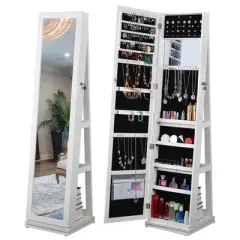 Gulches Full Length Mirror 360&deg; Swivel Jewelry Cabinet - Stylish and Functional Storage Solution for Jewelry and Accessories