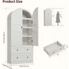 72-Inch Tall Modern Farmhouse Pantry Cabinet with Arched Doors and Drawers, Large Wood Storage Cabinet with Thickened Shelves, Ideal for Kitchen