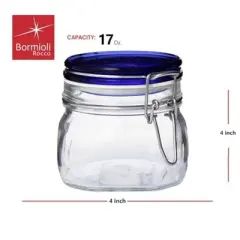 Bormioli Rocco Fido Jar with Blue Lid, Made of Premium Quality Italian Glass, Airtight Seal with Gasket