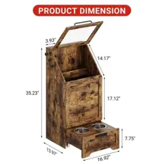 COZONY 35" Tall Pet Food Storage Cabinet with Flip Top, Feeding Station with 2 Elevated Dog Bowls & Large Pet Toy Organizer for Dogs