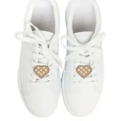 Unique Bargains Faux Pearl Heart Shoelace Charms Beige 1 Pair