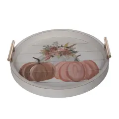 Transpac MDF Pumpkin Florals Round Serving Tray for Fall Harvest Decor Multicolor Tabletop Use Hand Wash Only
