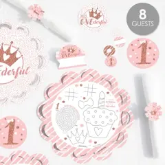 Big Dot of Happiness 1st Birthday Little Miss Onederful - Girl First Happy Birthday Party Supplies Kit - Ready to Party Pack - 8 Guests