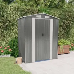 vidaXL Light Gray Garden Shed - Large Outdoor Storage, Galvanized Steel Construction with Gate Access, Ideal for Tools, Pool and Garden Supplies