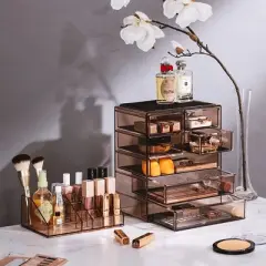 Sorbus Medium Makeup Organizer Set - (3 Large / 4 Small Drawers/Top Tray) Brown