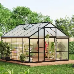 8x12 Ft Aluminum Large Walk-in Greenhouse, Polycarbonate Greenhouse with Adjustable Roof Vent for Outdoors, Greenhouse for Patio, Lawn