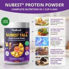 NuBest Tall Protein - Height Growth & Bone Strength Chocolate Shake with Probiotics for Kids & Teens, Ages 3+, 15 Servings