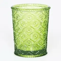Slickblue Embossed Sunflower Pattern Glass Tumblers Set of 4  - 7.5 oz in Jade Pink / Green Options