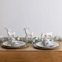 Transpac Dolomite 9.6 in White Christmas Elegant Reindeer Napkin Ring Set of 4 Kitchen Holders for Holiday Decor