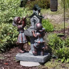 Sunnydaze 30"H Electric Polyresin Boy and Girl at Bird Bath Outdoor Water Fountain