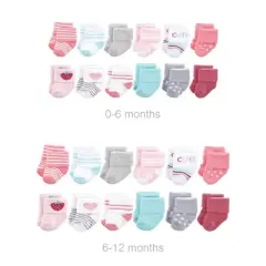 Hudson Baby Infant Girl Grow with Me Cotton Terry Socks, Strawberry, 0-6 and 6-12 Months
