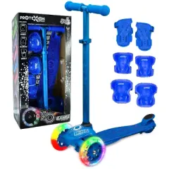 Crazy Skates Joey Glo Kick Scooter With Led Light Wheels For Kids With Complete Safety Pad Set