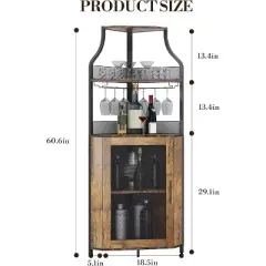 CuisinSmart Corner Wine Bar Cabinet with Detachable Wine Rack, Bar Cabinet with Glass Holder, Small Sideboard and Buffet Cabinet with Mesh Door