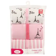 Luvable Friends Baby Girl Cotton Snap Sleep and Play 3pk, Paris