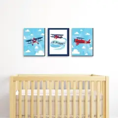 Big Dot of Happiness Taking Flight - Airplane - Vintage Plane Baby Boy Wall Art and Kids Room Decor - Gift Ideas - 7.5 x 10 inches - Set of 3 Prints