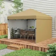 Resenkos Backyard Garden Canopy, Camping Canopy Screen Tent,10' x 10' Pop Up Canopy with Sidewalls, Weight Bags and Carry Bag, Beige