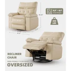 Manual Recliner Chair, 360 Degree Swivel Sofa, Pu Leather Cozy Lounge Chair with Side Pocket