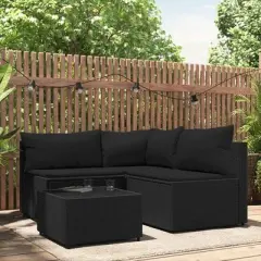vidaXL Patio Lounge Set Black PE rattan Adjustable Feet Patio Lounge Set