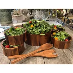 Kalmar Home Aolid Acacia Wood 7 Piece - Extra Large Salad Bowl with Servers and 4 Individuals