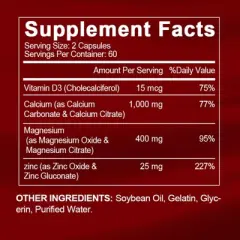 Alliwise Calcium Magnesium Zinc with Vitamin D3 Supplement, 120 Softgels