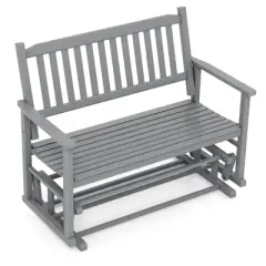 Costway Patio Glider Loveseat Chair Swing Rocking Bench with Slatted Seat & Curved Backrest White/Natural/Gray