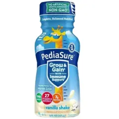 PediaSure Grow & Gain Kids Nutritional Shake Ready-to-Drink Bottles, Vanilla, 8 oz, Case of 24