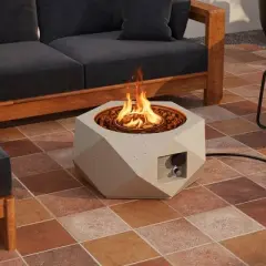 Costway 28" Hexagon Terrazzo Propane Gas Fire Pit with Stainless Steel Burner & Lava Rocks