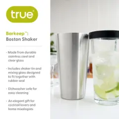 True Barkeep Boston Shaker, Stainless Steel Cocktail Tin & Mixing Glass with Rubber Seal and Measurements, 28 Oz and 16 Oz,  Set of 2